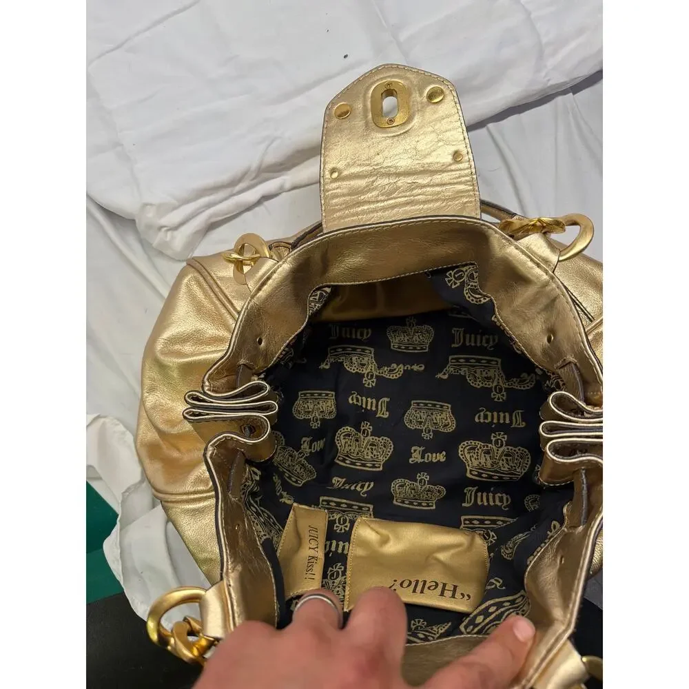 Vintage Y2K Juicy Couture Metallic Gold Leather Turnlock Satchel Bag